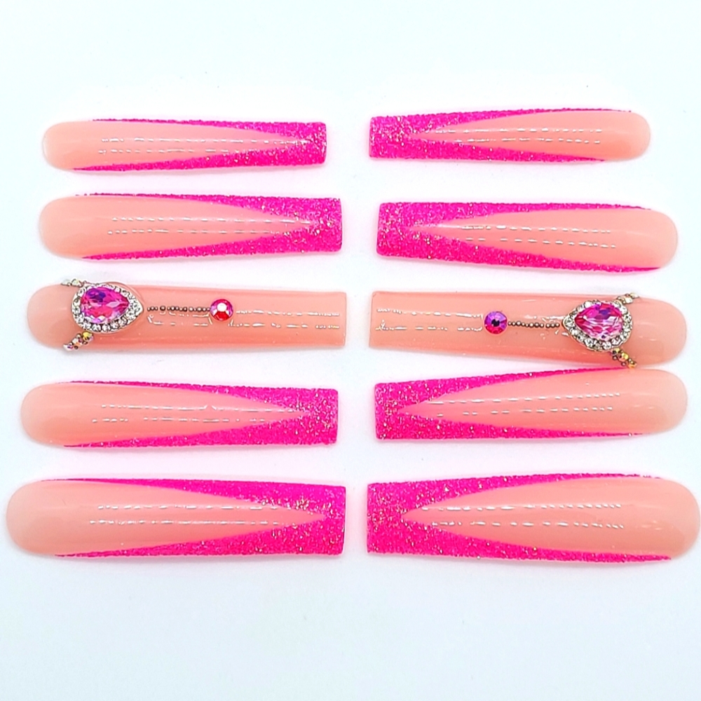 XXXL Pink Sugared French Press on Nails